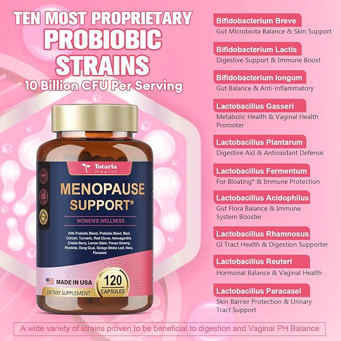 40-in-1 Menopause Supplements for Women, Multibenefit & Complete Black Cohosh for Hot Flashes, Night Sweats & Hormone Balance, w/ Probiotics, DIM, Vitex, Dong Quai, Red Clover and More, 120 Vegan Caps