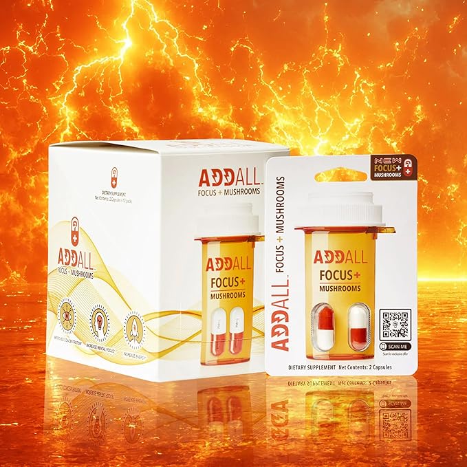 Focus + Mushrooms Memory Supplement (12 Pack) #1 Effective Alternative Brain Supplement Substitute Pills Nootropic & Energy | No Crash | Science Backed Formula | USA Made