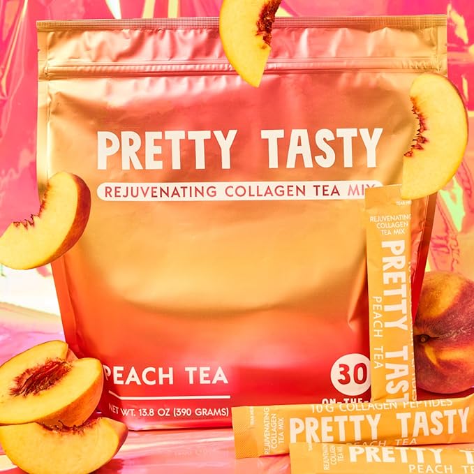 Peach Perfection Collagen Tea - Stick Pack Pouch - Succulent Peach Blend - Radiant Beauty & Wellness - 10g Collagen Peptides - 30 Count