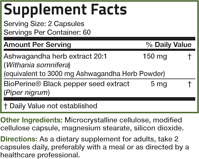 Bronson Ashwagandha Extra Strength Stress & Mood Support with BioPerine - Non GMO Formula, 120 Vegetarian Capsules