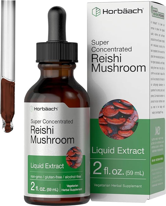 Horbäach Reishi Mushroom Extract Tincture | 2 Fl Oz | Liquid Drops | Ganoderma Lucidum | Vegetarian, Alcohol Free | Non-GMO, Gluten Free Supplement