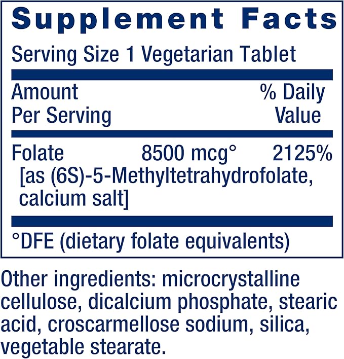 Life Extension High Potency Optimized Folate – L-methylfolate – Folic Acid, 8500 mcg DFE – Heart & Brain Support, Healthy Homocysteine Levels – Gluten-Free, Non-GMO, Vegetarian – 30 Tablets