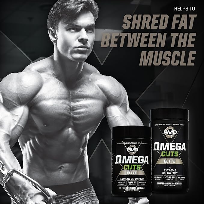 PMD Sports Omega Cuts Elite Fat Loss-Muscle Defining Formula - Omega Fatty Acids, MCT's and CLA for Muscle Definition and Maintenance - Keto Friendly for Women and Men - Stimulant Free (90 Softgels)