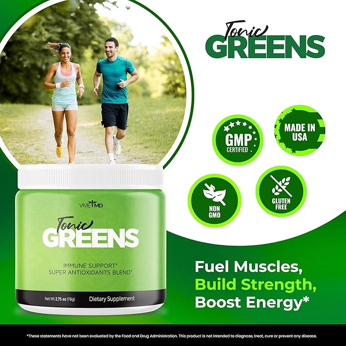 Tonic Greens Powder Vitamin Boost Supplement Official Formula - Natural Green Blend Energy Supplement Extra Strength - BCAA L-Glutamine Vitamin B6, Revolutionary Energy Fix Solution Reviews (2 Pack)