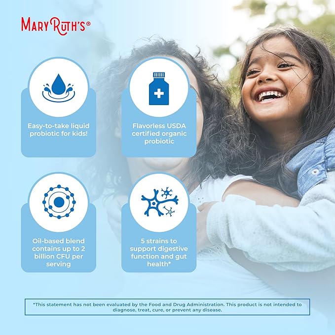 Kids Probiotic Liquid Drops by MaryRuth's | USDA Organic Probiotics for Digestive Health | Ages 4+ Gut Health & Immune Support Supplement | Overall Health | Vegan | Non-GMO | 1 Fl Oz