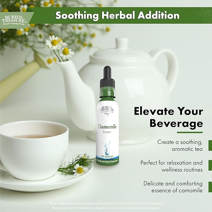 Buried Treasure Chamomile Drops – 30 Servings, 2oz, Liquid Herbal Calm Supplement for Relaxation Support, No Sugar Added
