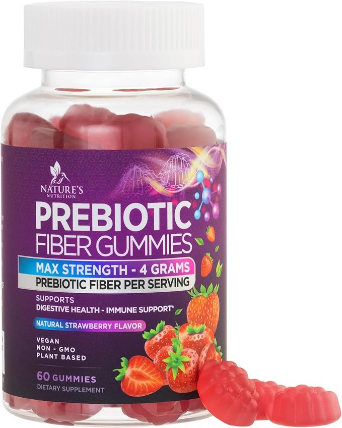 Fiber Gummies for Adults, Daily 4g Gummy Fiber Supplement, Prebiotic Gummy Digestive Health Support - Plant Based Soluble Fiber Chews, Prebiotics Supports Regularity & Digestion Non-GMO - 60 Gummies