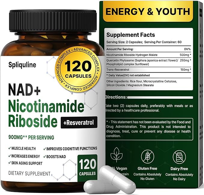 NAD Supplement with Resveratrol, Quercetin & Nicotinamide Riboside for Cellular Energy & Muscle Support, NAD+ Supplement for Men & Women, 120 Count, A1