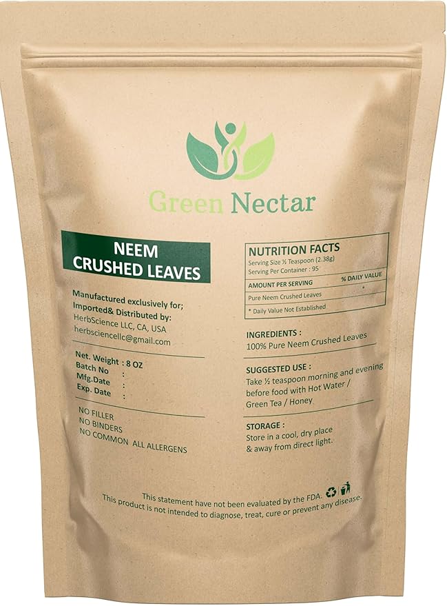 Neem Leaf 8 Oz | 100% Natural Detox Neem Tea | Crushed Neem Leaves | Azadirachta Indica Leaf | Margosa Leaves | Non-GMO, Gluten Free (8 Oz - 1 Pack)