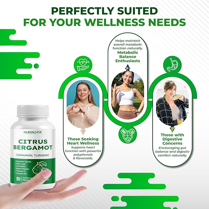 Citrus Bergamot 9-in-1 Formula - with Cinnamon Turmeric Odorless Garlic, Olive Leaf, Artichoke - Made and Tested in The USA