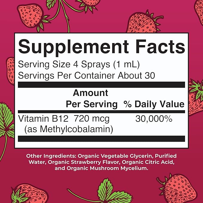 MaryRuth Organics Vitamin B12 Liquid Spray | Vegan, Non-GMO, Gluten-Free | USDA Organic Supplement | Energy & Nervous System Support | B12 Vitamins for Women & Men | 720 mcg | 1 Fl Oz