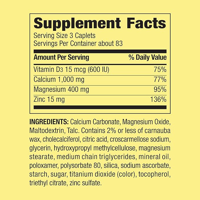 Calcium, Magnesium, Zinc & Vitamin D3. Spring Valley Calcium Magnesium with Plus Vitamin D3 Caplets Dietary Supplement, 250 Count Bundle with Luall's 45 Diabetes Decoded