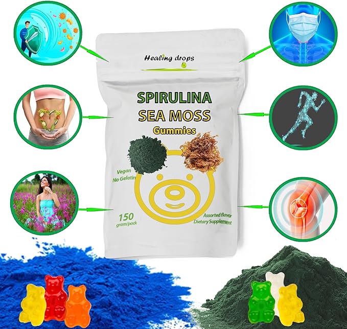 Spirulina Gummies Sea Moss Gummies - Superfood Supplement for Overall Wellness - Spirulina Sea Moss Gummy Bears Made with Blue-Green Spirulina Powder & Sea Moss Extract