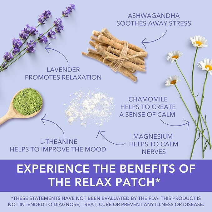 Laki Naturals Relax Patch (Pack of 8) | Natural Plant-Based Ingredients for Stress and Worry | Calming Formula for Better Sleep