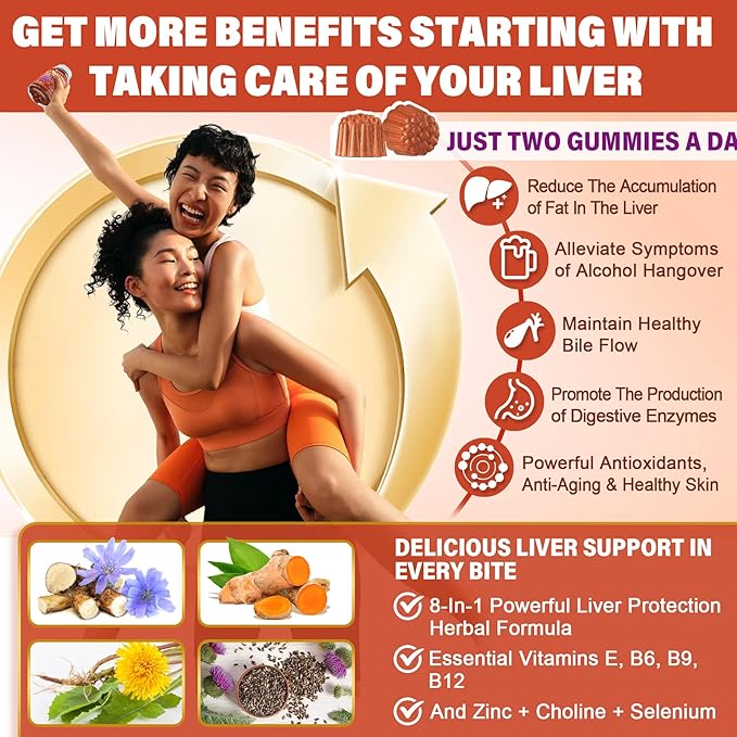 Milk Thistle Liver Detox Gummies, 18-IN-1 Liver Cleanse Detox & Repair Supplement with Berberine, Chicory Root, Turmeric, Artichoke, Dandelion Root, Chanca Piedra,Vitamins B6 B9 B12-Pack of 2