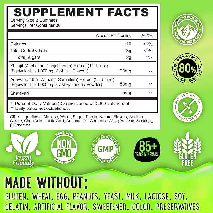 Pure Himalayan Shilajit Gummies - 100% Authentic Shilajit Reisin Extract for Men and Women with Ashwagandha and Shatavari - 60 Gummy - Apple & Kiwi and Strawberry & Banana Bundle