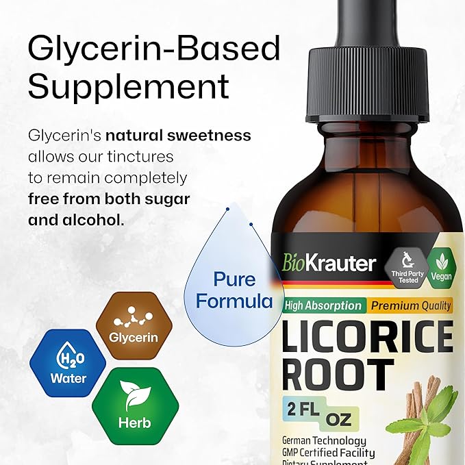 BIO KRAUTER Licorice Root Tincture - Licorice Root Extract for Digestive Support - Alcohol and Sugar Free - Vegan Drops 2 Fl.Oz.
