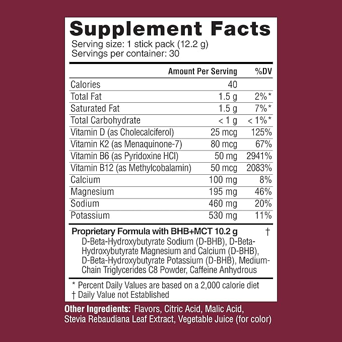 Real Ketones MCT & BHB Exogenous Ketones Drink Mix Packets Elevate Keto Electrolytes Powder Packets No Sugar with 4 Main Electrolytes Plus Hydrating Proprietary Keto BHB (30 Pack, Mixed Berry)