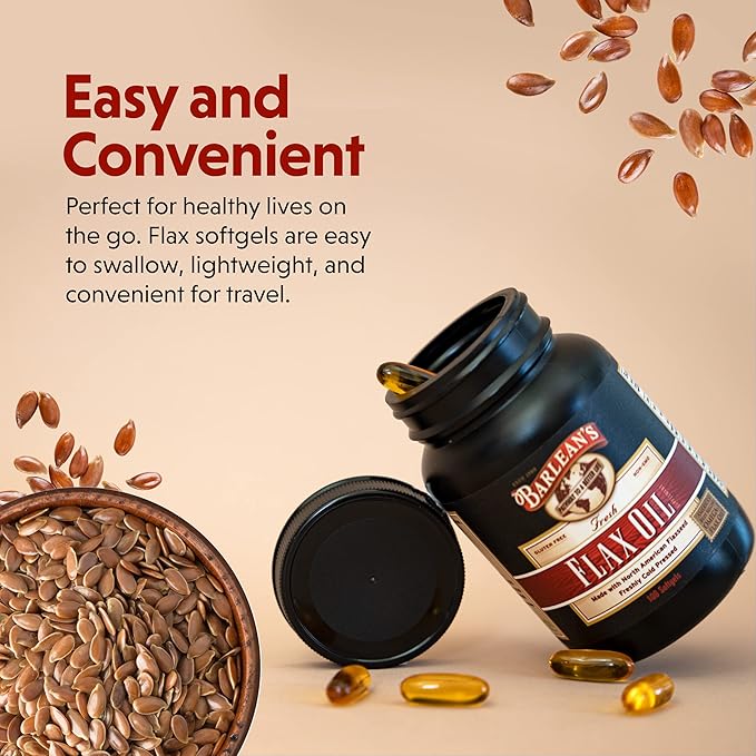 Barlean's Flaxseed Oil Softgels, Cold-Pressed Flax Seed Supplement with 1,650 mg ALA Omega-3 Fatty Acids, 1000mg, 250 ct