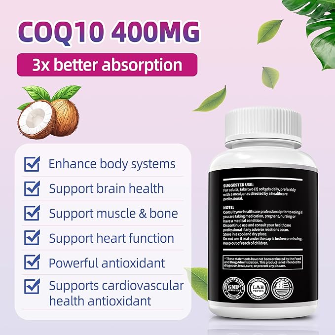I LOVE HEALTH® CoQ10 400mg, 90 Vegetarian Softgels - High Absorption, Vegetarian, Coenzyme Q10 | Support Heart Health, Energy & Cellular Function | Soy-Based | Third Party Tested | Made in USA
