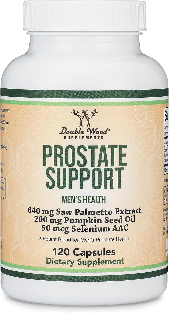 Prostate Support Supplement for Men's Health (120 Capsules) One Serving per Day for 30 Days Supports Prostate Function and Urinary Control (Saw Palmetto, Pumpkin Seed Oil, Selenium) by Double Wood