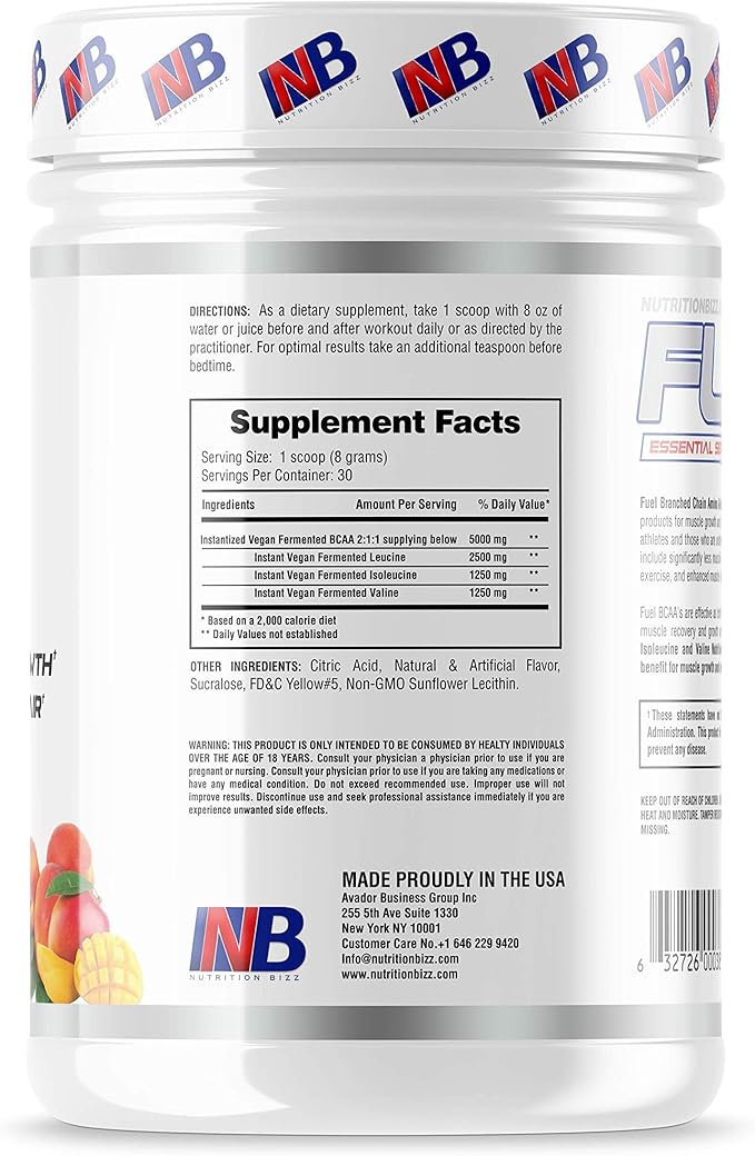 BCAA Powder, 5 Grams of BCAAs Amino Acids, Post Workout Recovery Drink for Muscle Building, Recovery, and Endurance, 30 Servings (Peach Mango)
