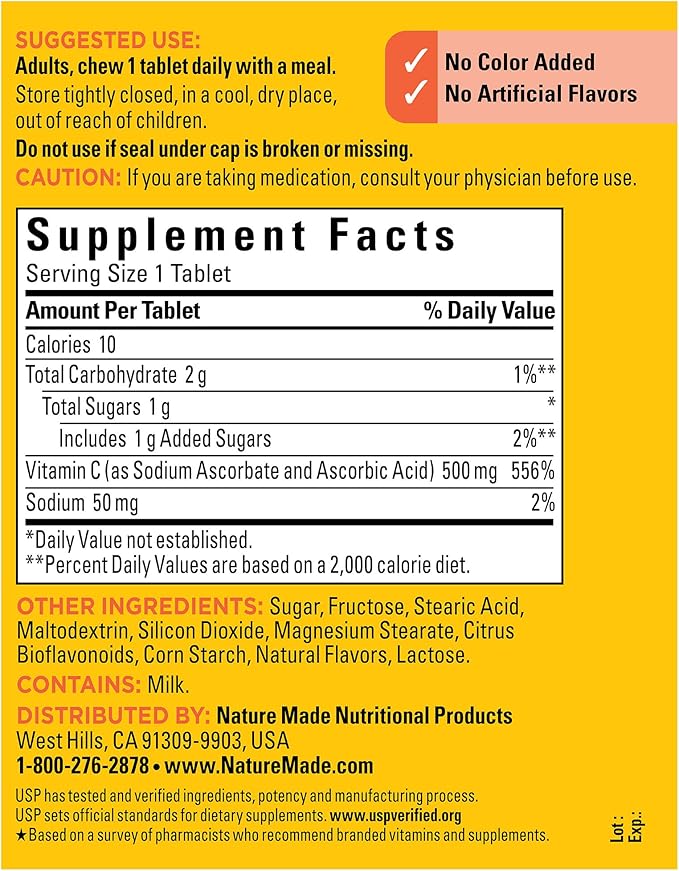 Nature Made Chewable Vitamin C 500 mg, Dietary Supplement for Immune Support, 150 Tablets, 150 Day Supply