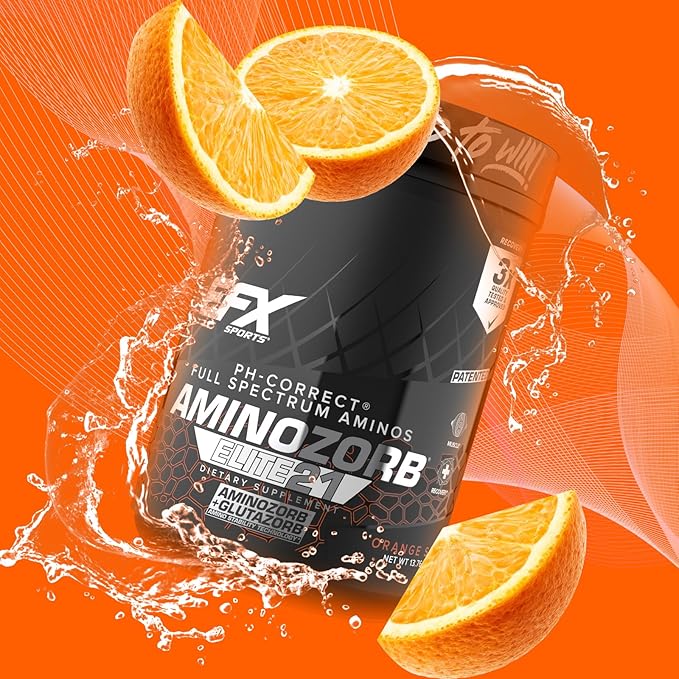 EFX Sports Aminozorb Elite 21 | PH-Correct, Full Spectrum Aminos + Glutamine | Essential & Non Essential Aminos | Zero Sugars | 30 Servings (Orange Splash)