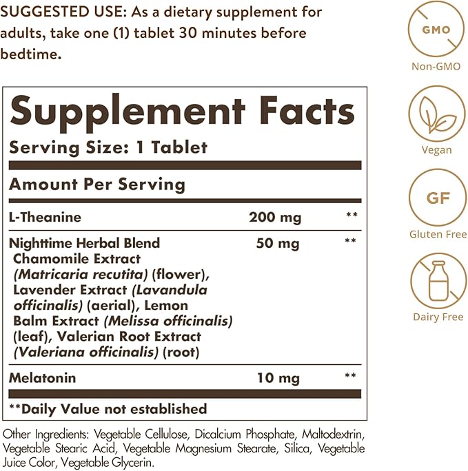 Solgar Triple Action Sleep, 90 Tri-Layer Tablets - Time-Release Melatonin & L-Theanine Plus Herbal Blend - Helps You Relax - Non-GMO, Gluten Free - 90 Servings