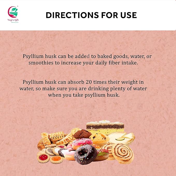 Psyllium Husk Whole 8 oz | 98% Purity | Soluble Fiber Supplement | Keto Friendly | Use in Smoothies, Cooking and Baking | Unflavored, Fine Ground, 100% Natural, Non GMO | by Yogi's Giftยฎ