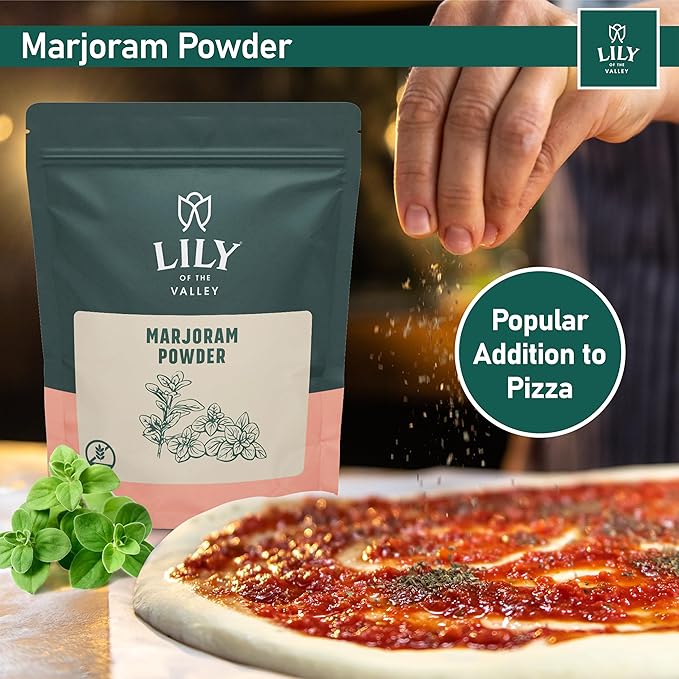 Lily of the Valley Marjoram Leaves Powder - All Natural Fresh Marjoram Ground - Mediterranean Spice Ideal for Cooking - Vegan & Gluten-Free - Packed in Resealable Ziplock Pouch (4oz, 453g)