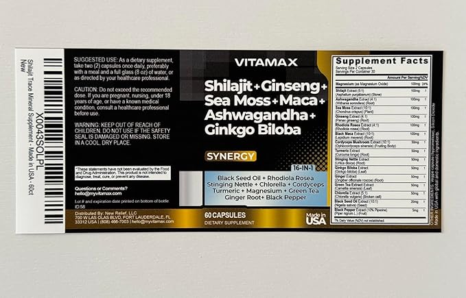 Pure Himalayan Shilajit Supplement, Ashwagandha, Sea Moss, Rhodiola Rosea, Gingko Biloba - Fulvic Acid & Trace Mineral Capsules for Men and Women – Made in USA