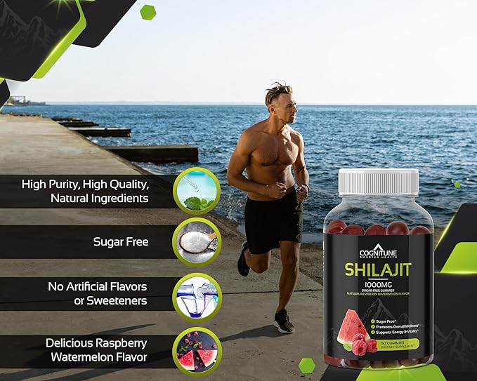 Shilajit Gummies - Pure & Potent Shilajit Supplement, 1,000mg per Serving, Sugar-Free Natural Raspberry Watermelon Flavor, Rich in Minerals, Fulvic Acid, Boost Energy, Vitality & Overall Wellness