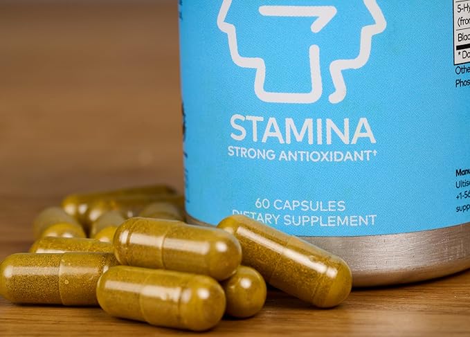 Stamina Antioxidant & Stress Relief Supplement | for Enhanced Mood, Boost Energy, Immune & Sleep Support | Vitamin B12 & B6, Ashwagandha, Turmeric, 5-HTP & More | Non-GMO, 60 Capsules