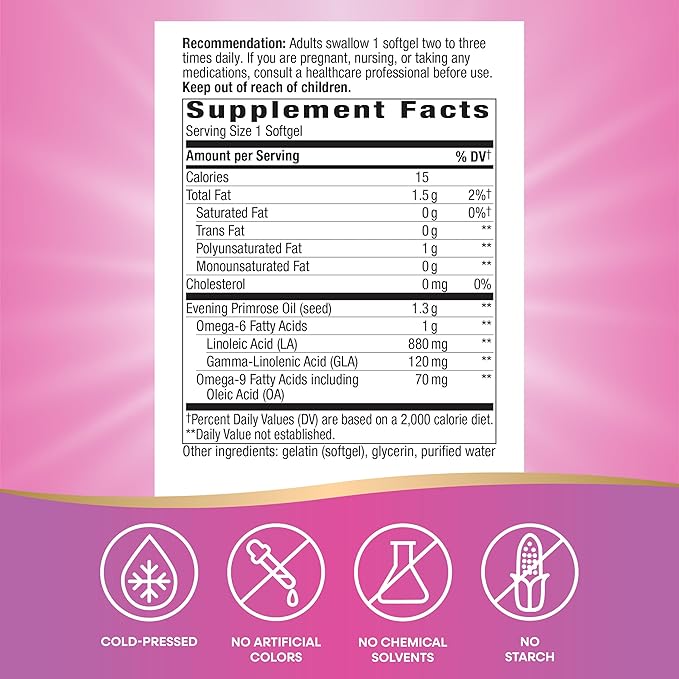 Nature's Way Evening Primrose Oil, Cold Pressed, 120 mg GLA per Serving(1), 60 Softgels (Packaging May Vary)