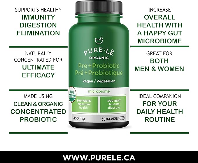 USDA Organic Prebiotic + Probiotic 60 Organicaps - Vegan Certified Organic Kosher Complete Daily Digestive Support. All Natural - Ultra Premium Digestive Dietary Supplement.