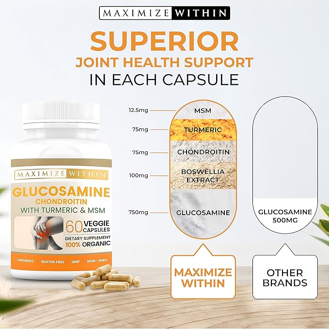 Glucosamine Chondroitin with Turmeric & MSM for Healthy Joints, 60 Veggie Capsules