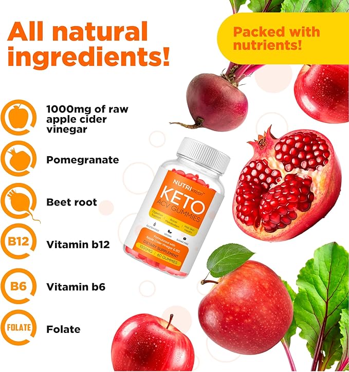 Keto ACV Gummies - Sugar-Free Gluten-Free Apple Cider Vinegar Supplement for Men Women (1000MG)