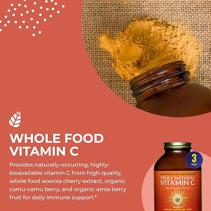 HEALTHFORCE SUPERFOODS Truly Natural Vitamin C - Immune Support Supplement with Camu Camu Berry - Vitamin C Supplement for Immune Health - Vegan, Non-GMO - 400 Grams, 67 Servings