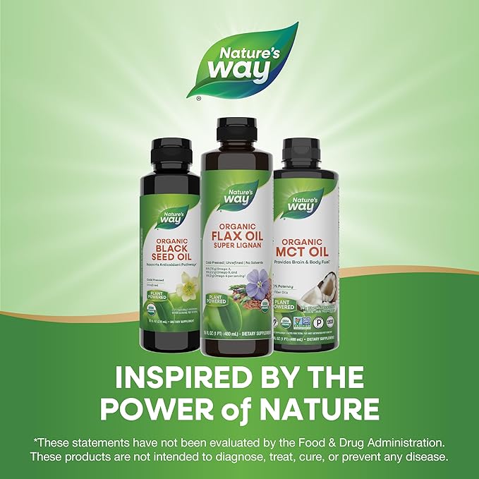 Nature's Way Organic Flax Oil Super Lignan, Omega-3, 6, 9 Fatty Acids(1), Cold-Pressed, Unrefined, Hexane Free, 16 Fl Oz (Packaging May Vary)