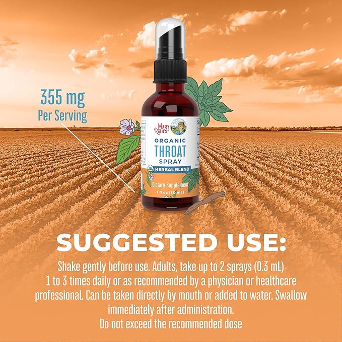 MaryRuth Organics Throat Spray (Unflavored) & Echinacea Purpurea Drops | USDA Organic, Clean Label Project Verified® | Vitamins for Throat Relief, Immunity & Overall Health | Vegan, Non-GMO