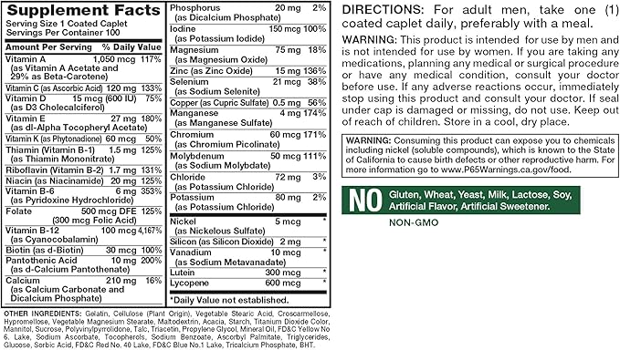 Nature's Truth Men's 50+ Multivitamin | with Vitamins A, C, E, B6 & B12 | 100 Count | Non-GMO & Gluten Free