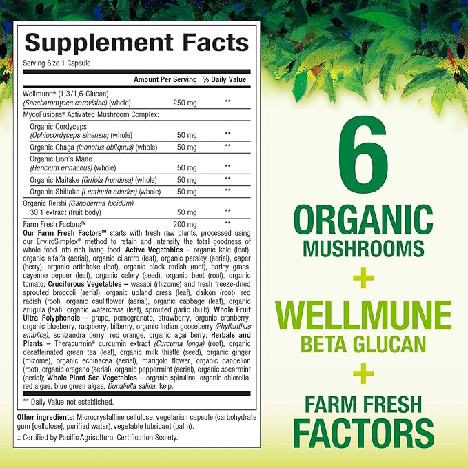 Natural Factors Whole Earth & Sea, Super Mushroom, Whole Food Supplement, Vegan, 30 Vegetarian Capsules