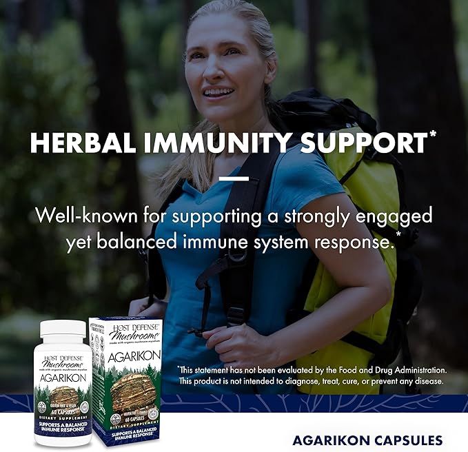 Host Defense Agarikon Capsules - Immune System Support Supplement - Mushroom Supplement to Aid Immune Functions & Cell Strength - Herbal Dietary Supplement - 60 Capsules (60 Servings)*
