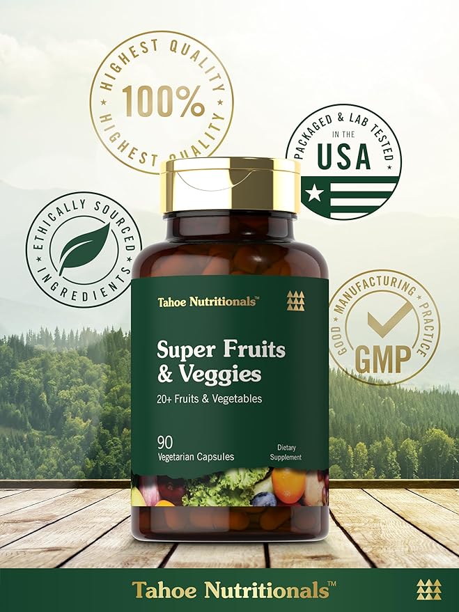 Tahoe Nutritionals Super Fruits and Veggies Capsules | 90 Count | Vegetarian, Non-GMO and Gluten Free Supplement