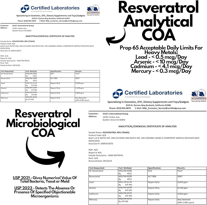 PRISTINE'S Resveratrol 500MG 75 Day Supply Anti Aging Antioxidant & Heart Health Supplement Capsules - Brain & Lung Health Benefits