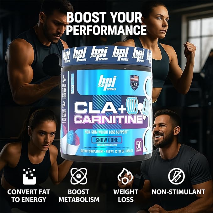 BPI Sports CLA + Carnitine – Conjugated Linoleic Acid – Performance, Lean Muscle – Caffeine Free – For Men & Women – Snow Cone – 50 servings – 12.34 oz.
