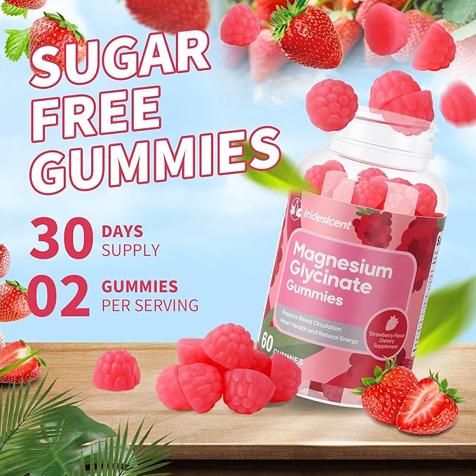 Magnesium Glycinate Gummies 400mg, Sugar Free Magnesium Supplement w/Ashwagandha, Zinc, Vegan Magnesium Glycinate Supplement for Adults - 120 Strawberry Gummies