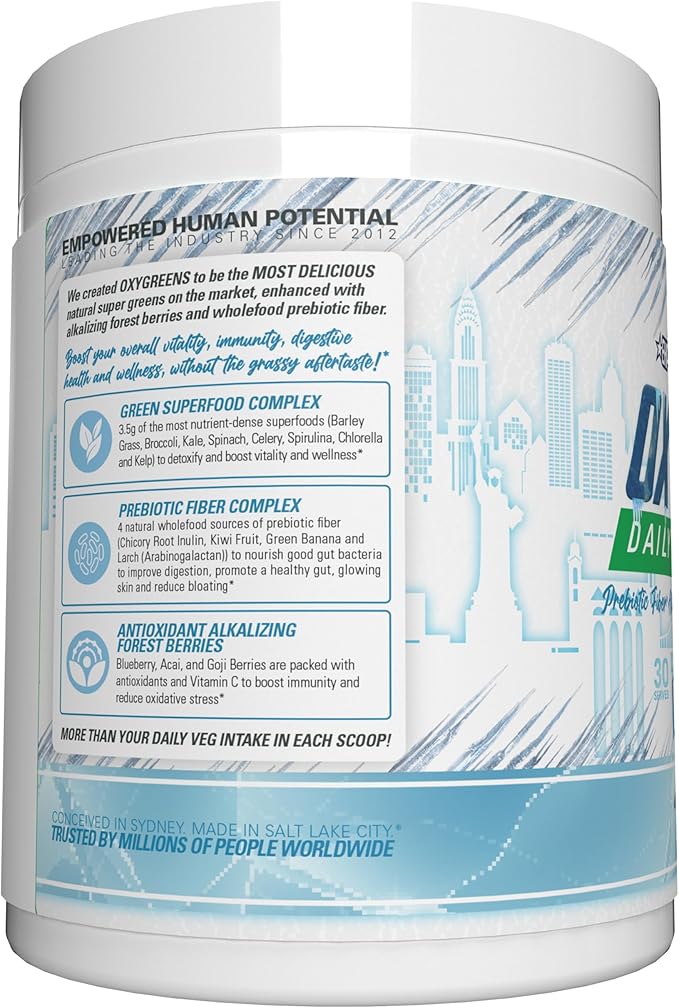 EHP Labs x Ghostbusters OxyGreens Super Greens Powder - Spirulina & Chlorella Superfood, Green Juice Powder with Prebiotic Fibre, Antioxidants & Immunity Support, 30 Serves (Frosty Big Apple)