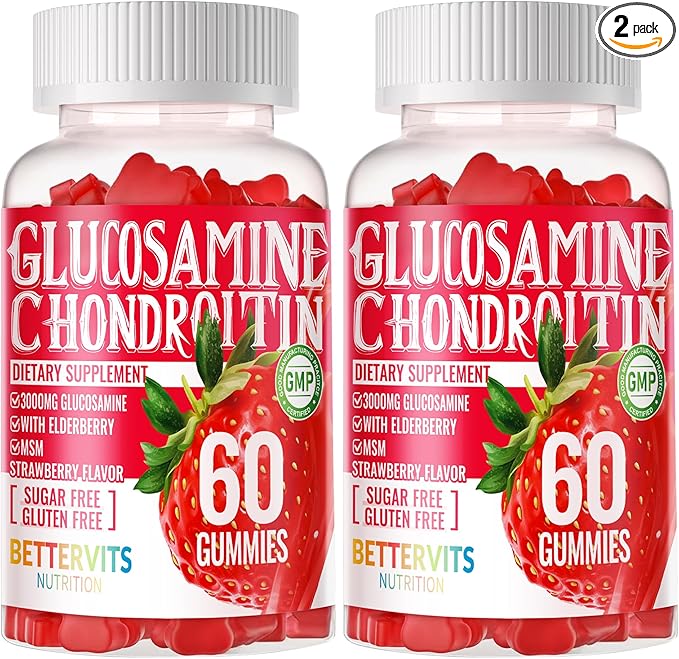 Glucosamine Chondroitin Gummies with MSM & Elderberry Extra Strength - Joint Support, Antioxidant Immune Support Supplement for Adults, Men & Women.120 Strawberry Gummies
